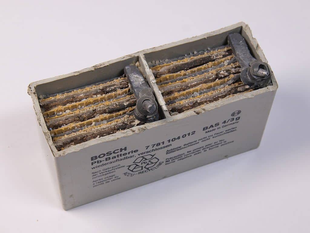 An opened agm battery